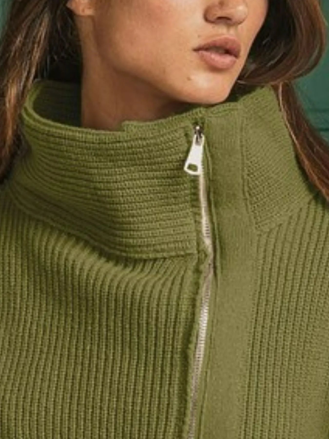 BiBi Front Zip Up High Neckline Sweater Jacket Jackets