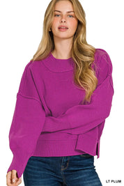 LT PLUM L XL Zenana Wide Neck Band Drop Shoulder Sweater | Sweaters Daverri Fashions