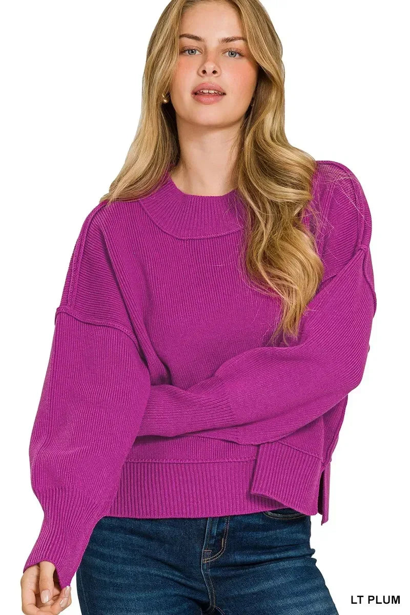 Zenana Wide Neck Band Drop Shoulder Sweater - DAVERRI FASHIONS
