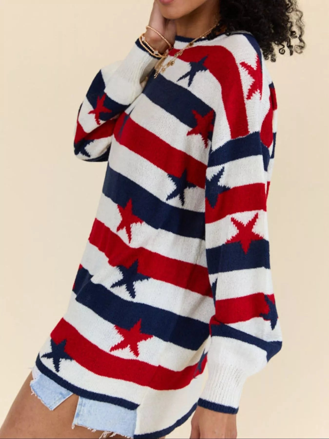 Daverri Stars and Stripes sweater: red, white, navy stripes with stars