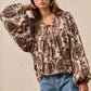 BiBi Printed Woven Front Tied Blouse with Baloon Sleeve - DAVERRI FASHIONS