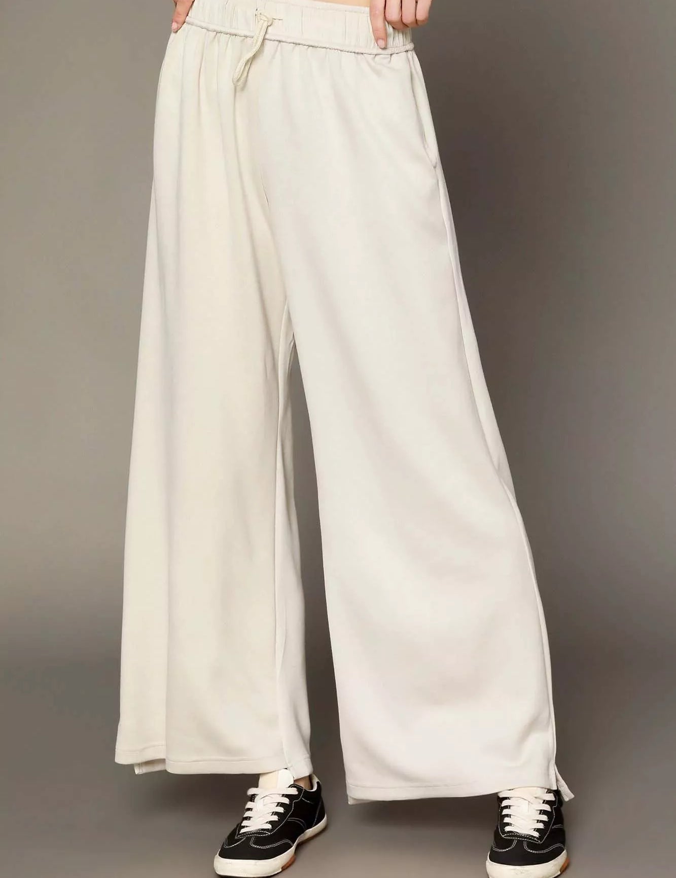 ECRU Umgee Elastic Drawstring Waistband Wide Leg Pants | Pants Daverri Fashions