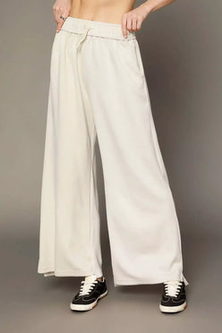 Umgee Elastic Drawstring Waistband Wide Leg Pants - DAVERRI FASHIONS