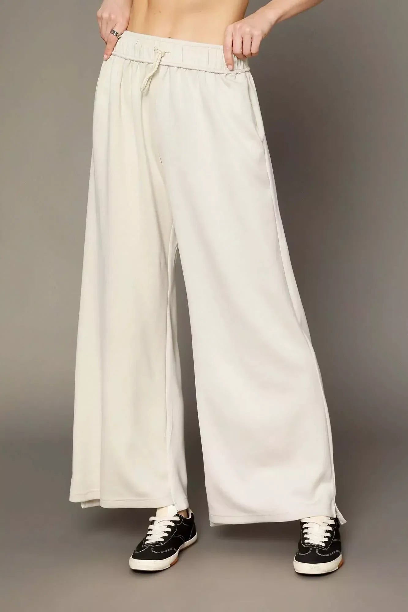 Umgee Elastic Drawstring Waistband Wide Leg Pants - DAVERRI FASHIONS