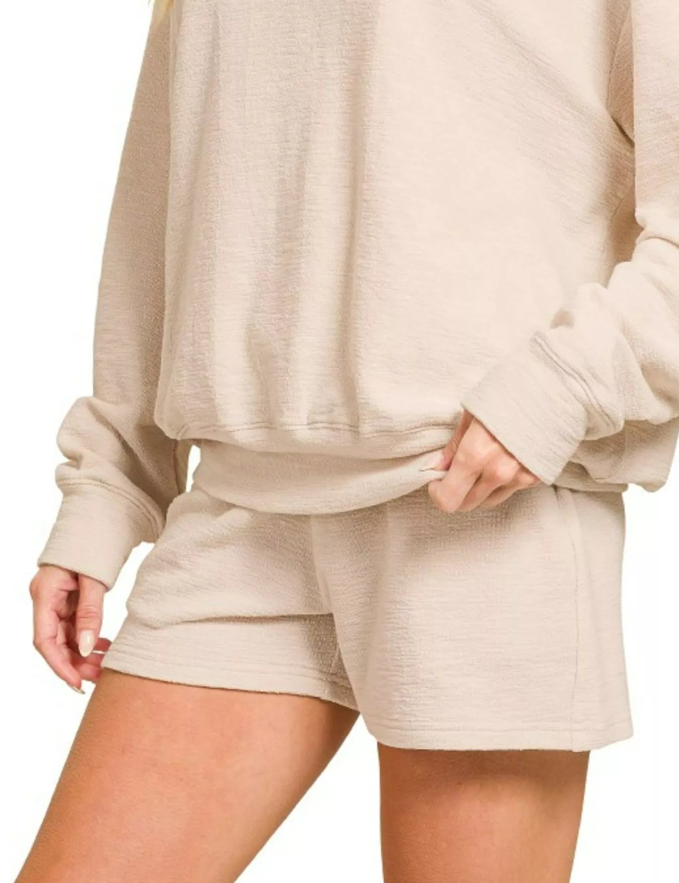 Zenana Slub Long Sleeve Top and Shorts Set | Loungewear Sets Daverri Fashions