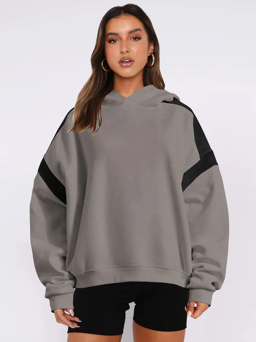 Contrast Dropped Shoulder Long Sleeve Hoodie | Sweatshirts Daverri Fashions