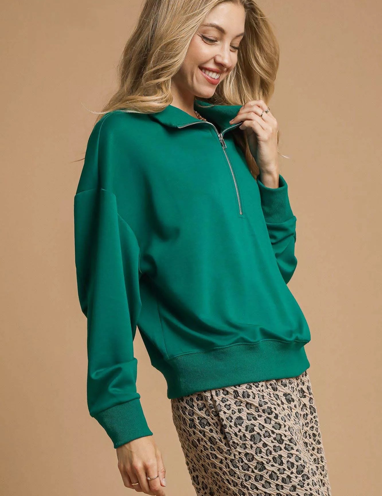 Umgee Half Zip Drop Shoulder Sweatshirt | Sweatshirts Daverri Fashions