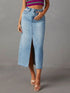 Raw Hem Front Slit Denim Midi Skirt - DAVERRI FASHIONS