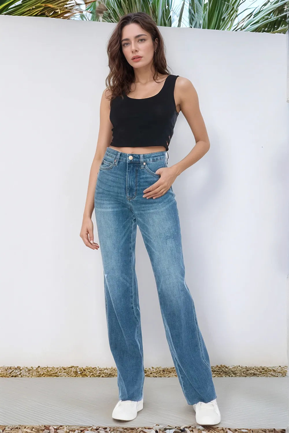 Judy Blue Full Size Tummy Control Cut Raw Hem Straight Jeans Medium