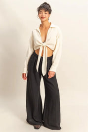 WHITE HYFVE Washed Tie Front Crop Top | Tops Daverri Fashions