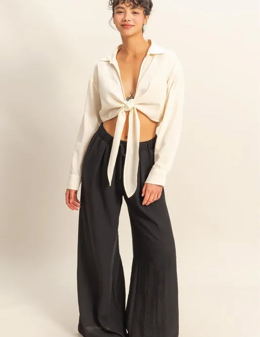 WHITE HYFVE Washed Tie Front Crop Top | Tops Daverri Fashions