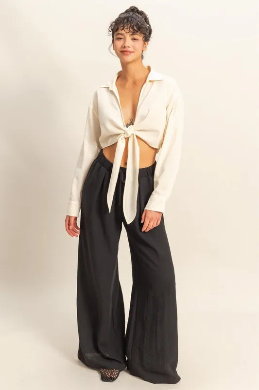 WHITE HYFVE Washed Tie Front Crop Top | Tops Daverri Fashions