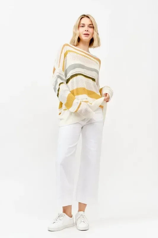 And The Why Abstract Striped Light Weight Loose Sweater - DAVERRI FASHIONS