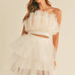MABLE Tulle Tube Ruffle Crop Top and High Low Maxi Skirt Set Cream Skirt Sets