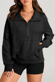Black Half Zip Long Sleeve Sweatshirt | Sweatshirts Daverri Fashions