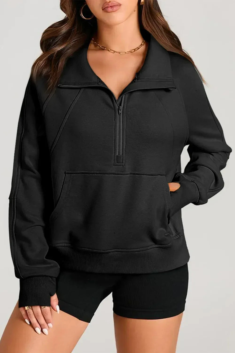 Daverri Fashions Half Zip Long Sleeve Sweatshirt - DAVERRI FASHIONS