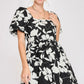Umgee Full Size Two Tone Floral Print Babydoll Dress Plus Size Black White S Babydoll Dresses