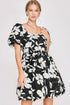 Umgee Full Size Two Tone Floral Print Babydoll Dress Plus Size Black White S Babydoll Dresses