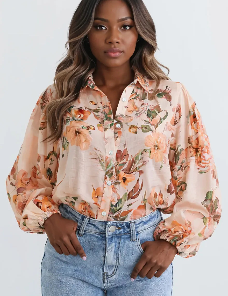 Sherbet Floral Print Button-Up Shirt | Shirts Daverri Fashions