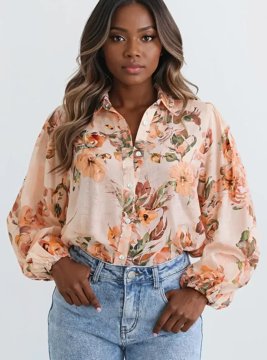 Floral Print Button-Up Shirt - DAVERRI FASHIONS