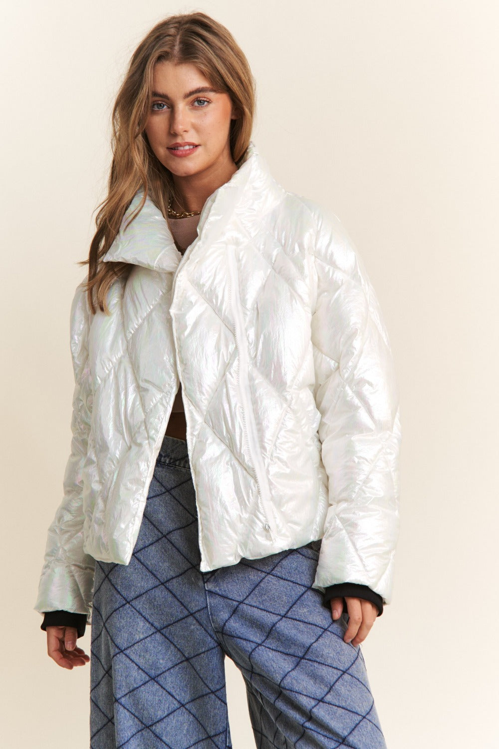 J.NNA Quilted Mock Neck Puffer Jacket Winter Glass Tops