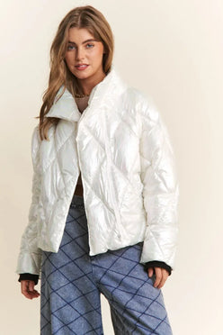 J.NNA Quilted Mock Neck Puffer Jacket - DAVERRI FASHIONS