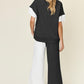 Double Take Full Size Texture Contrast T-Shirt and Wide Leg Pants Set Outfit Sets