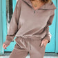 Zip Collar Long Sleeve Top and Drawstring Pants Set - DAVERRI FASHIONS