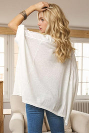 Solid Round Neck Loose Fit Kimono Sleeve Sweater Sweaters