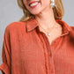 Umgee Full Size Cotton Gauze Mineral Wash Button Down Shirt Plus Size