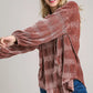 Umgee Ruched Tiered Button Up Shirt Red Bean