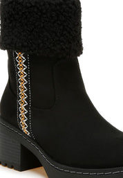Woolly Faux Fur & Embroidery Detail Boots | Boots Daverri Fashions