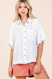 Mittoshop Airflow Short Bubble Sleeve Button Down Shirt IVORY Shirts