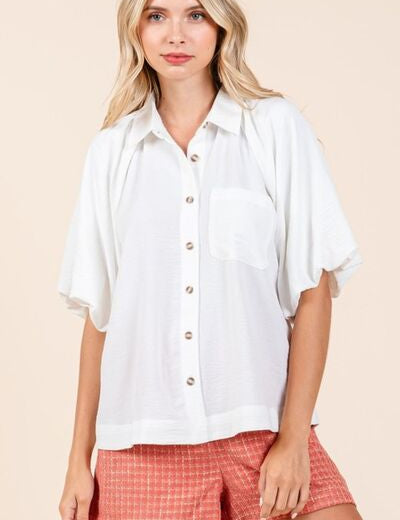 Mittoshop Airflow Short Bubble Sleeve Button Down Shirt IVORY Shirts