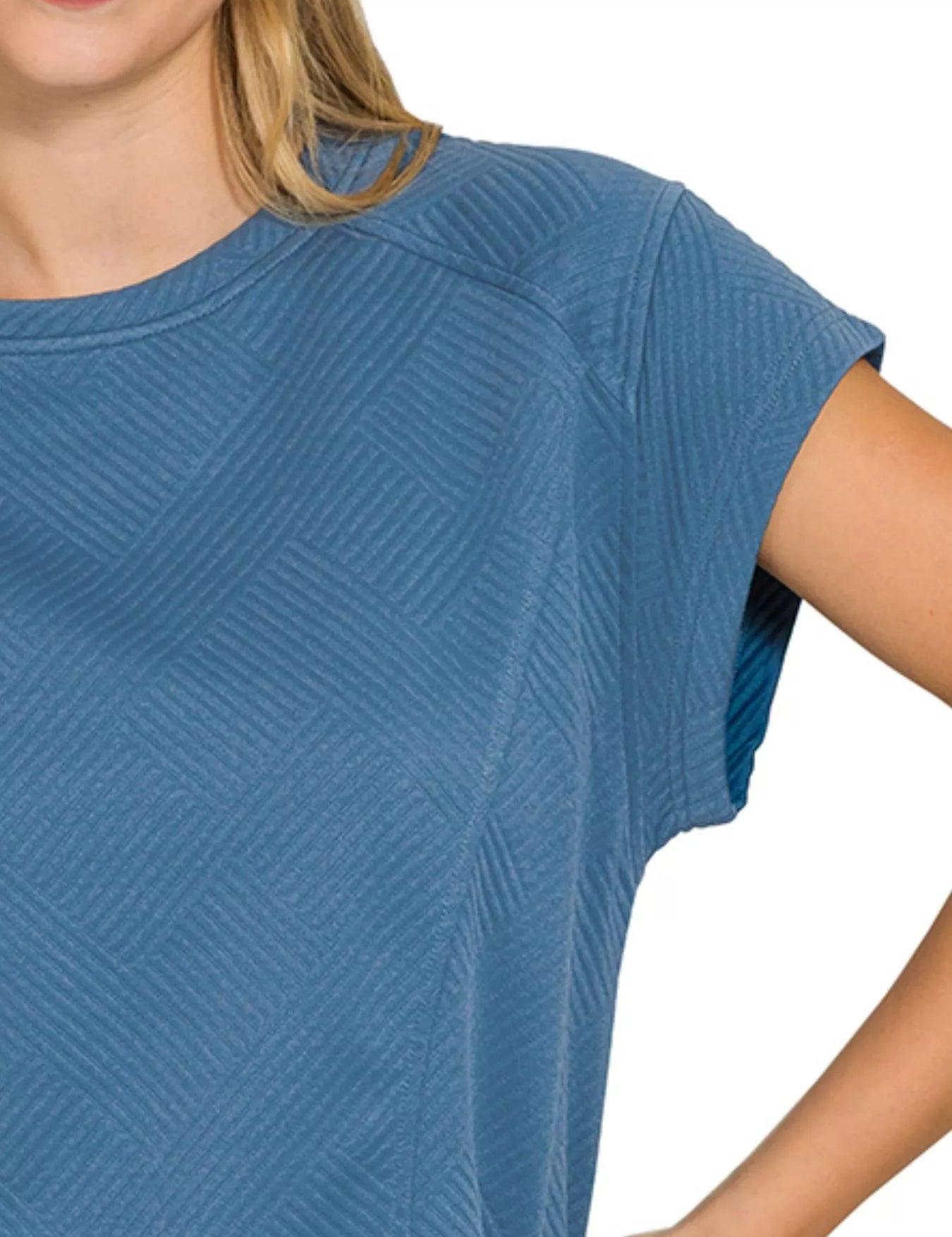 Zenana Textured Knit Jacquard Short Sleeve Top | Daverri Fashions