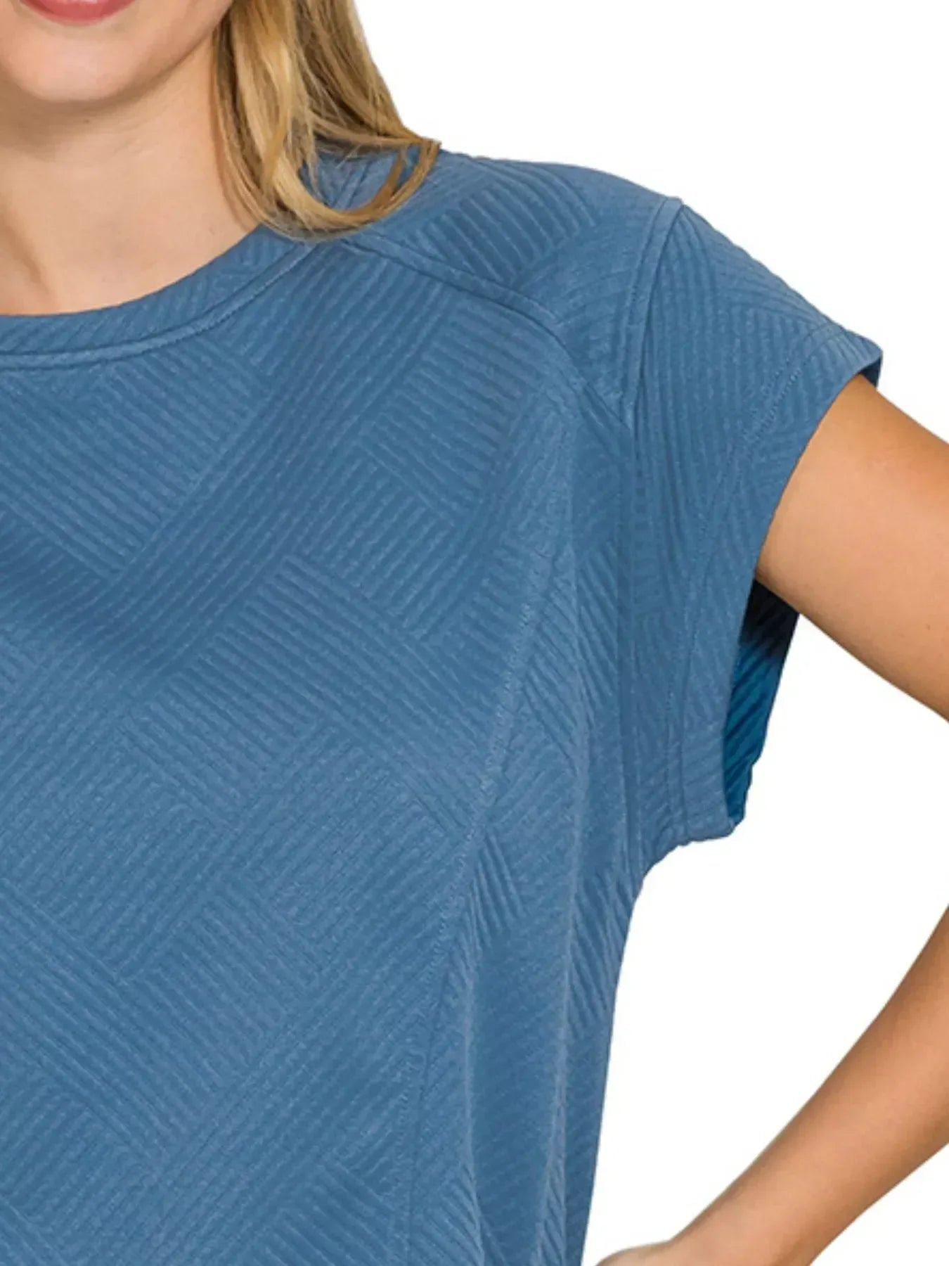 Zenana Textured Knit Jacquard Short Sleeve Top - DAVERRI FASHIONS