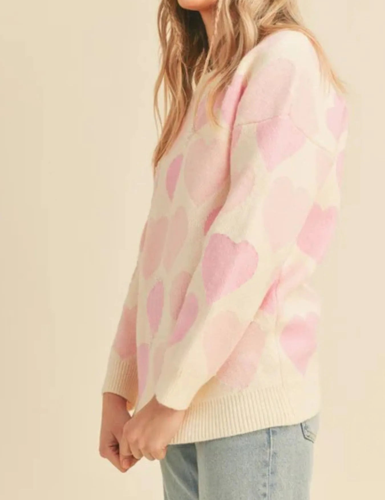Heart Ribbed Hem Long Sleeve Sweater | Sweaters Daverri Fashions