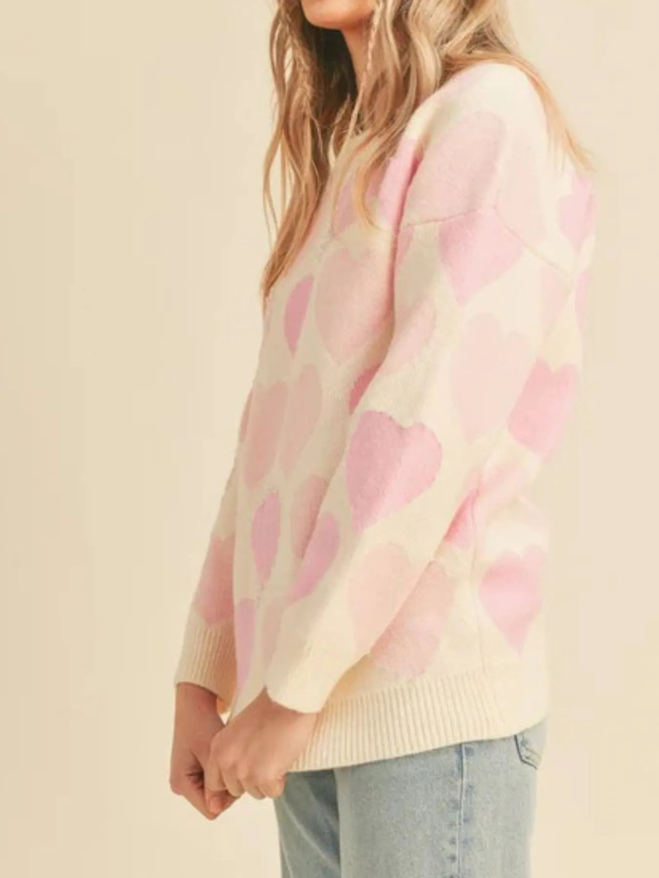 Heart Ribbed Hem Long Sleeve Sweater | Sweaters Daverri Fashions