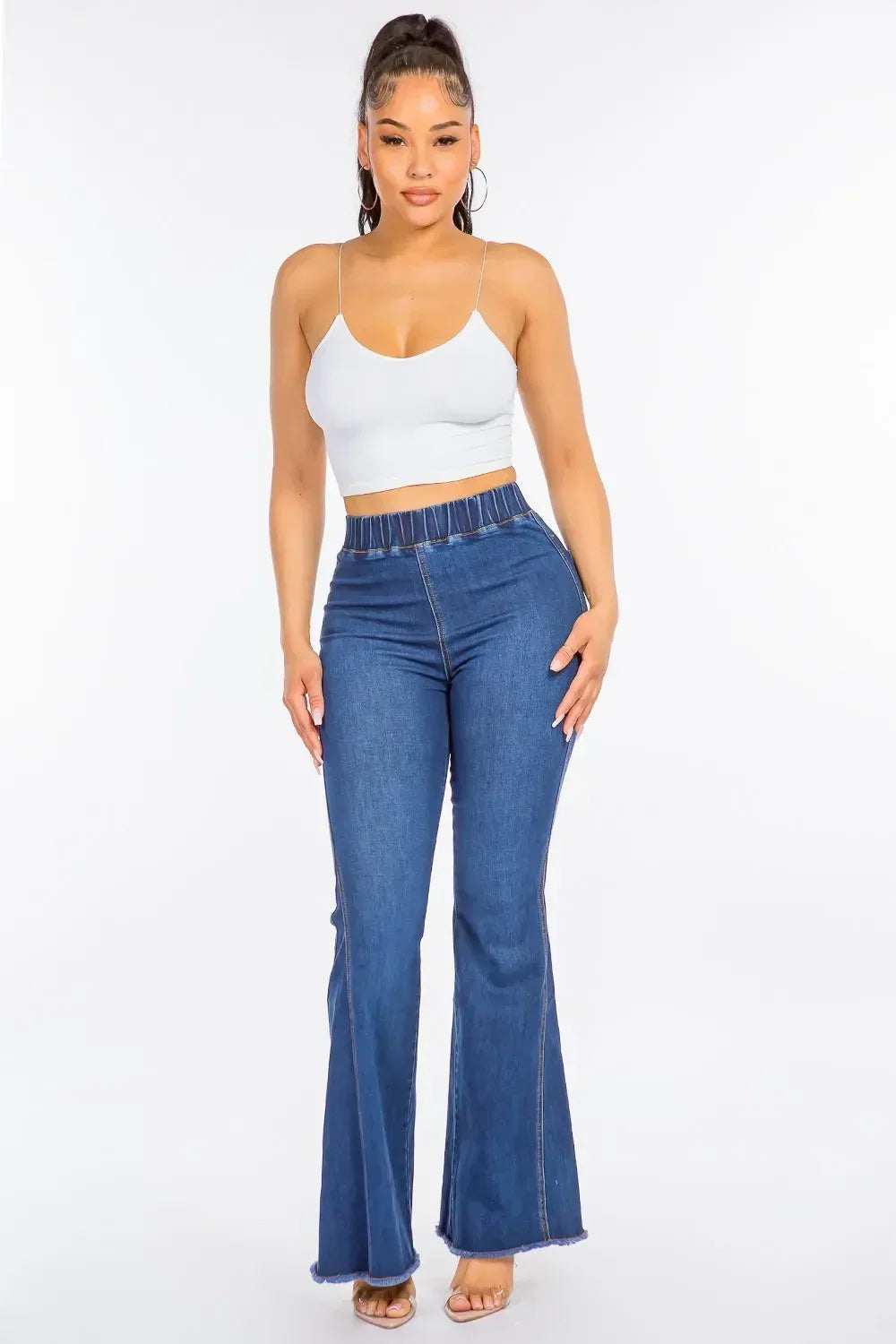 American Bazi High Waist Curvy Flare Jeans - DAVERRI FASHIONS
