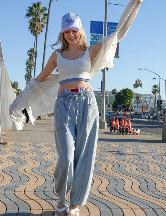 VERY J Washed Chambray Barrel Denim Pants | Jeans Daverri Fashions
