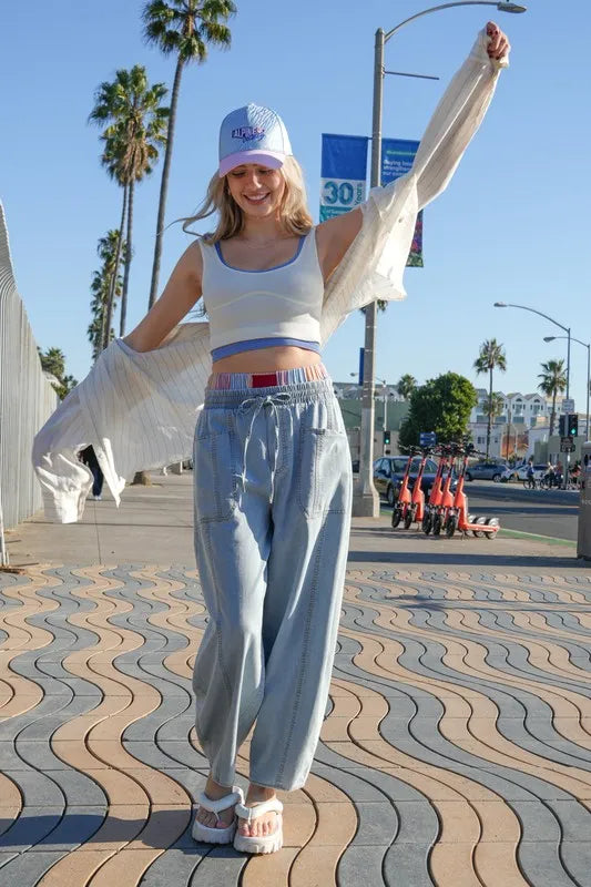 VERY J Washed Chambray Barrel Denim Pants | Jeans Daverri Fashions