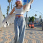VERY J Washed Chambray Barrel Denim Pants