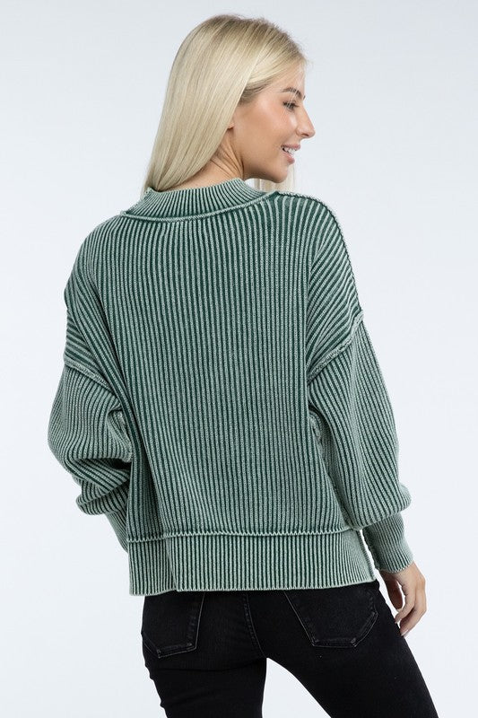 Washed Side Slit Oversized Cropped Cotton Sweater Tops