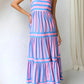 Daverri striped tiered maxi cami dress in pink blue stripes