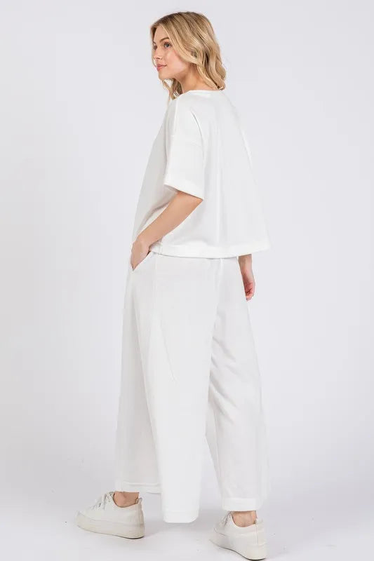 Ces Femme Half Button Half Sleeve Top and Pants Set Outfit Sets