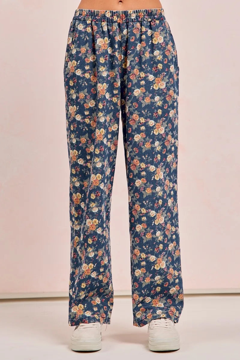 BiBi Washed Floral Print Wide Leg Jeans | Jeans Daverri Fashions