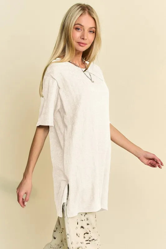 Davi & Dani Short Sleeve Side Slit T-Shirt with Pockets | Daverri Fashions