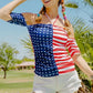 BiBi American Flag Off Shoulder With Front Ruched Top - DAVERRI FASHIONS