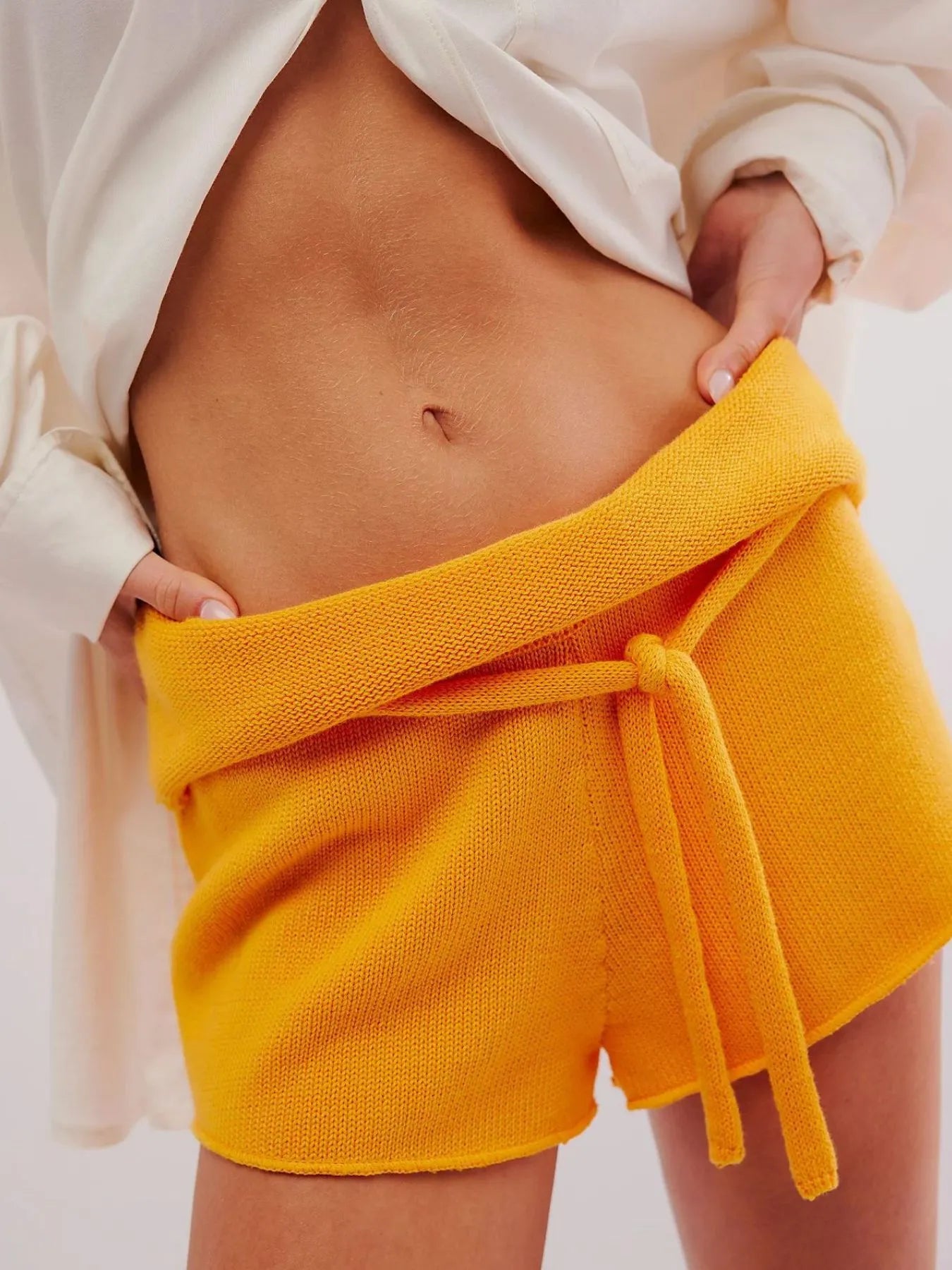 Gold Tied Casual Shorts | Shorts Daverri Fashions