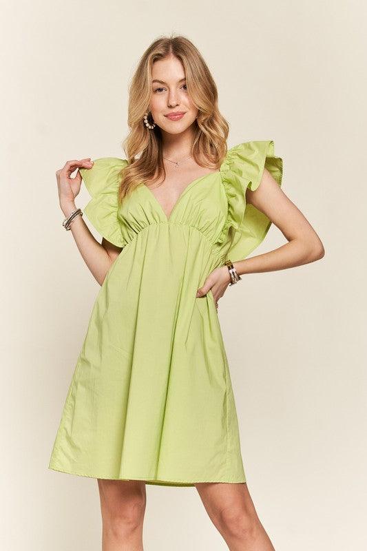 ADORA Smocked Back Ruffled Cap Sleeve Babydoll Dress Babydoll Dresses